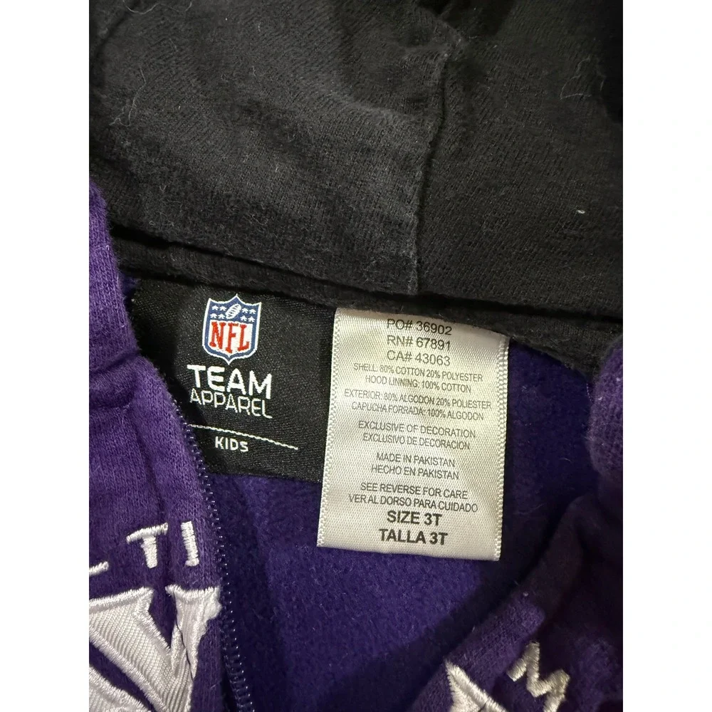 NFL Baltimore Ravens Zip Up Hoodie 2T Purple Toddler Sweatshirt Kids Athleisure